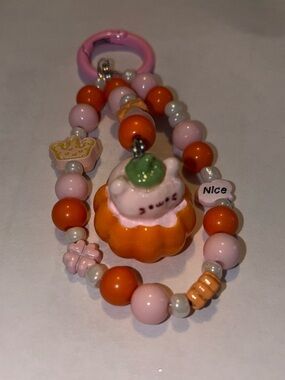 Cute Pink & Orange Beaded Charm Keychain